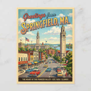 Carte Postale Salutations de Springfield MA Style Vintage
