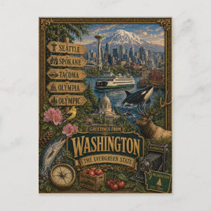 Carte Postale Salutations de Washington   Art Rétro Vintage