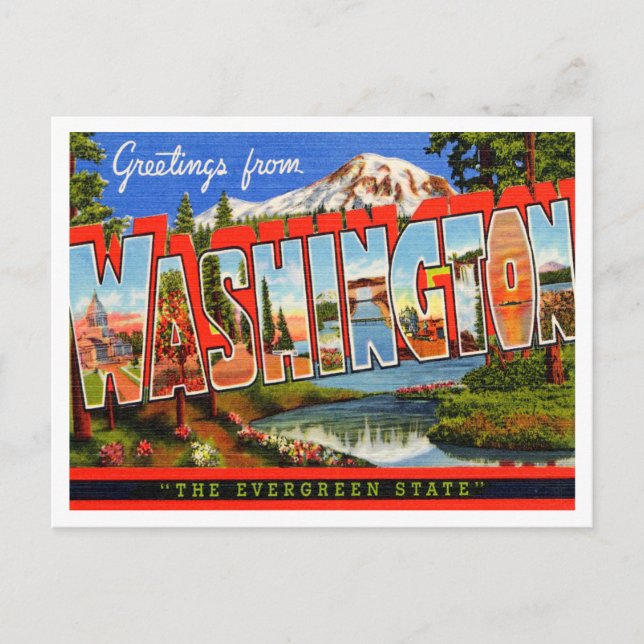 Carte Postale Salutations de Washington, L'Etat À feuillage pers (Devant)