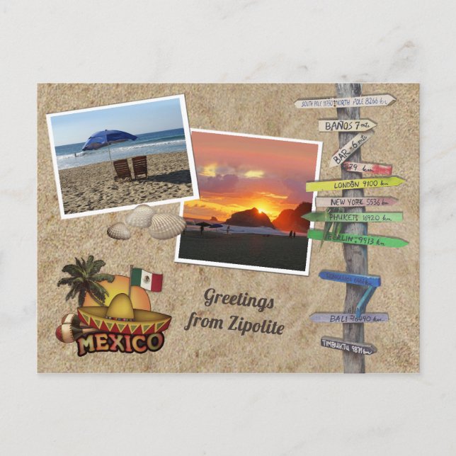 Carte Postale Salutations de Zipolite, Mexique (Devant)