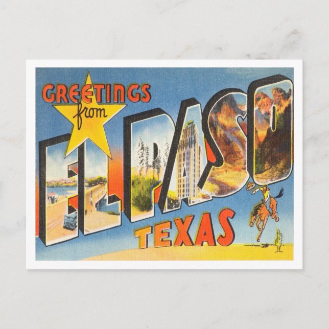 Carte Postale Salutations d'El Paso, Texas Voyage Ancien (Devant)
