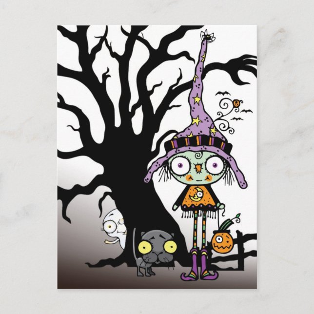Carte Postale Salutations d'Halloween de la sorcière en violet (Devant)