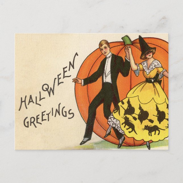 Carte Postale Salutations d'Halloween vintage - Couple dansant (Devant)