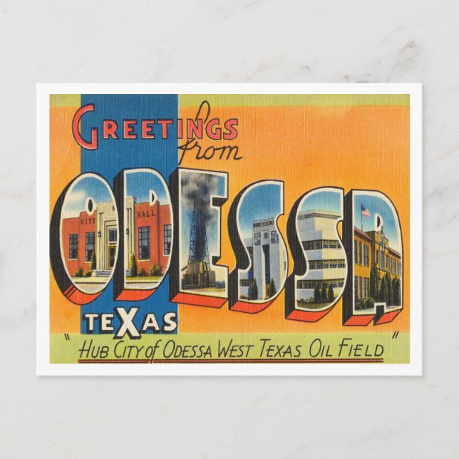 Carte Postale Salutations d'Odessa, Vintage voyage du Texas (Devant)