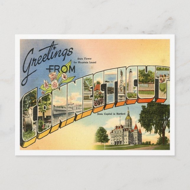 Carte Postale Salutations Du Connecticut Vintage (Devant)