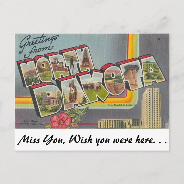 Carte Postale Salutations du Dakota du Nord (Devant)