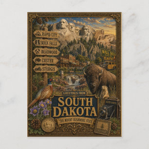 Carte Postale Salutations du Dakota du Sud Art Rétro Vintage