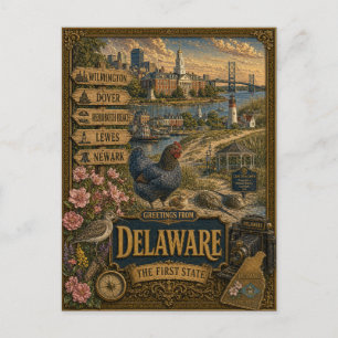 Carte Postale Salutations du Delaware   Art Rétro Vintage
