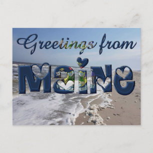 Carte Postale Salutations du Maine State Flag Hearts USA