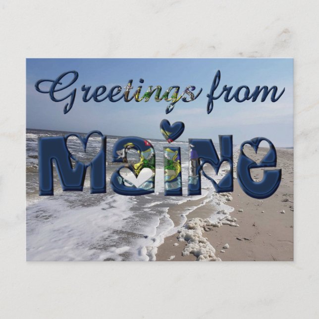 Carte Postale Salutations du Maine State Flag Hearts USA (Devant)