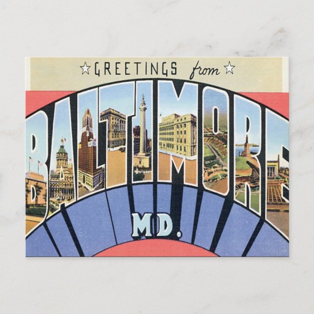 Carte Postale Salutations du Maryland Baltimore (Devant)
