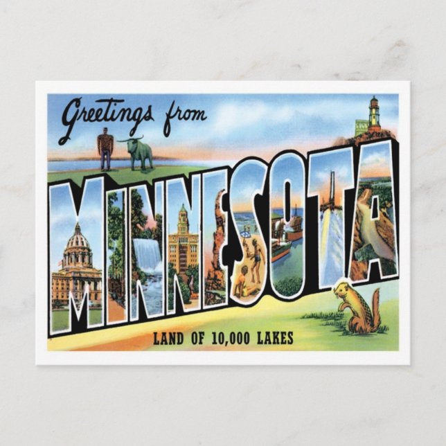 Carte Postale Salutations du Minnesota des états d'USA (Devant)