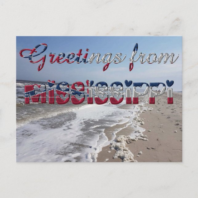 Carte Postale Salutations du Mississippi State Flag Hearts USA (Devant)
