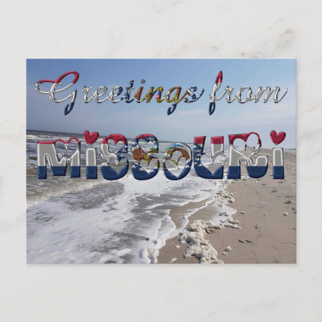 Carte Postale Salutations du Missouri State Flag Hearts USA (Devant)
