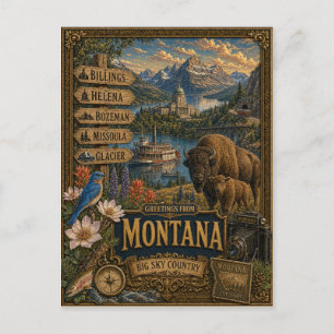 Carte Postale Salutations du Montana Art Rétro Vintage