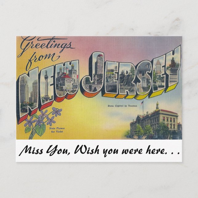Carte Postale Salutations du New Jersey (Devant)