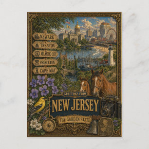 Carte Postale Salutations du New Jersey Art Rétro Vintage