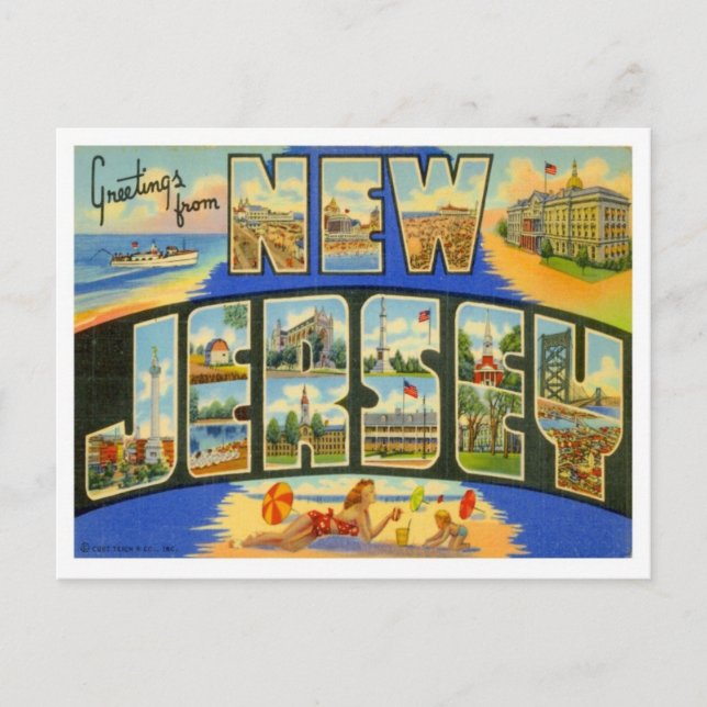 Carte Postale Salutations Du New Jersey Des États-Unis (Devant)