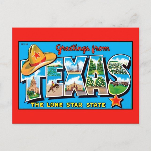 Carte Postale Salutations du Texas, le Lone Star State (Devant)
