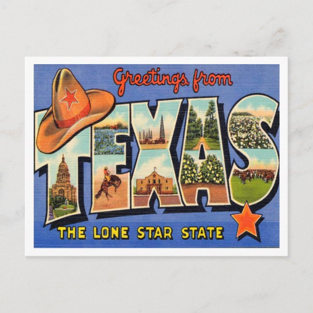 Carte Postale Salutations du Texas, The Lone Star State Travel (Devant)