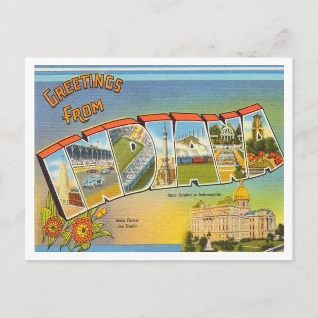 Carte Postale Salutations du Vintage voyage Indiana (Devant)