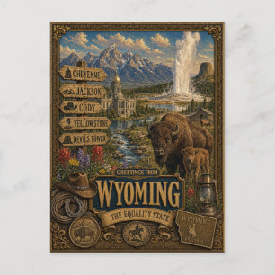 Carte Postale Salutations du Wyoming   Art Rétro Vintage