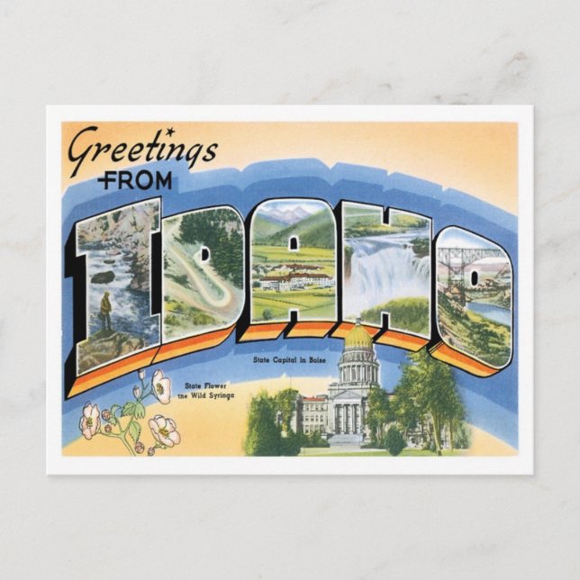 Carte Postale Salutations Idaho Des États-Unis (Devant)