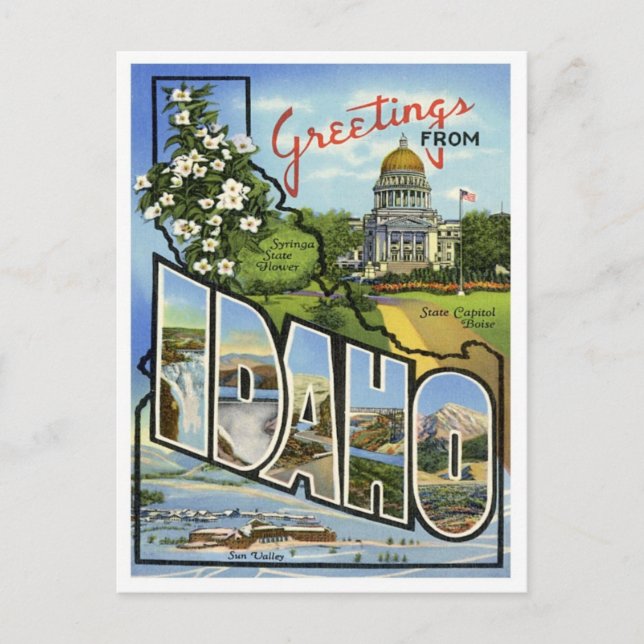 Carte Postale Salutations Idaho Des États-Unis (Devant)