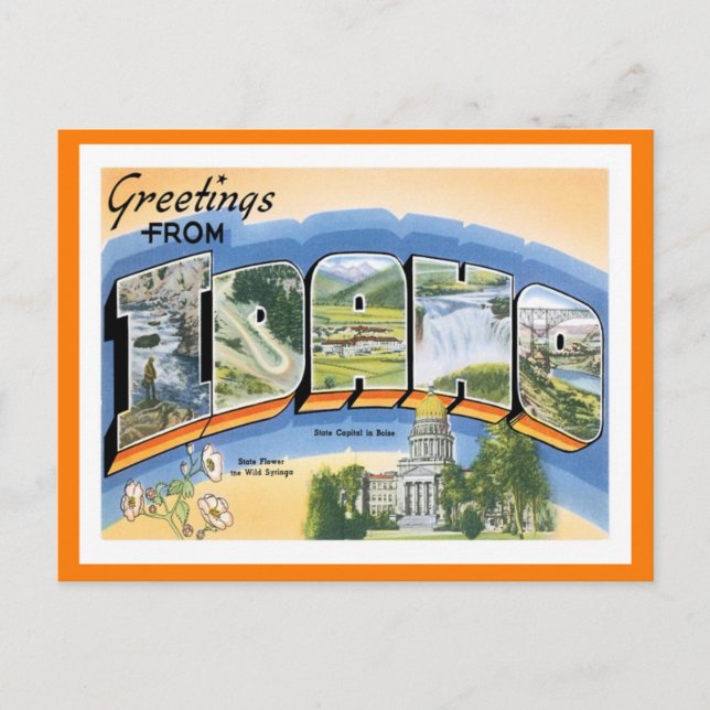Carte Postale Salutations Idaho Des États-Unis (Devant)