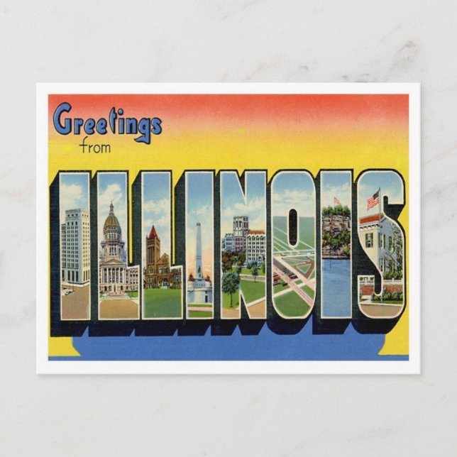 Carte Postale Salutations Illinois Des États-Unis (Devant)