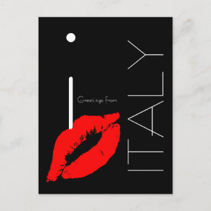 Carte Postale Salutations Italie Rouge Lipstick Kiss noir