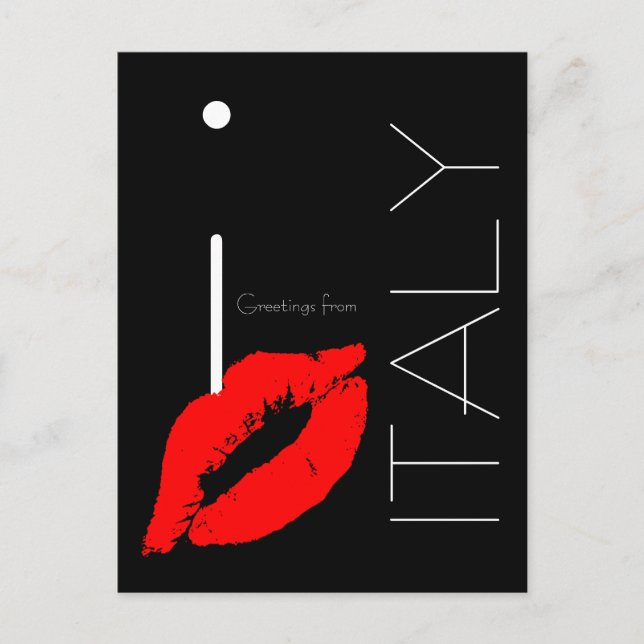 Carte Postale Salutations Italie Rouge Lipstick Kiss noir (Devant)
