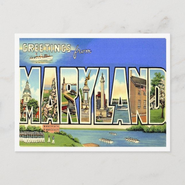 Carte Postale Salutations Maryland des États-Unis (Devant)