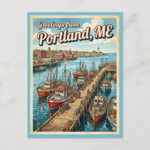 Carte Postale Salutations Portland Maine Style Vintage