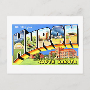 Carte Postale Salutations Vintage de Huron, Dakota du Sud,