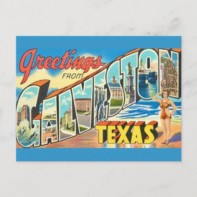 Carte Postale Salutations vintage Galveston (Devant)