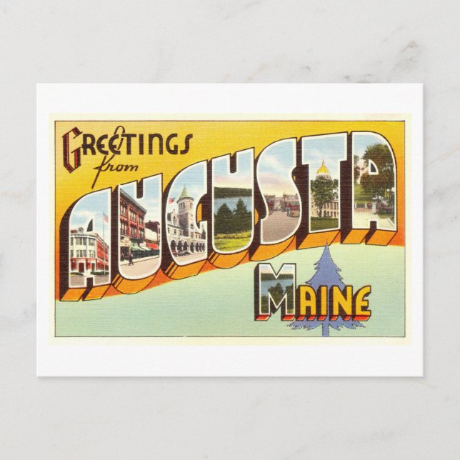 Carte Postale Salutations vintages d'Augusta, Maine (Devant)