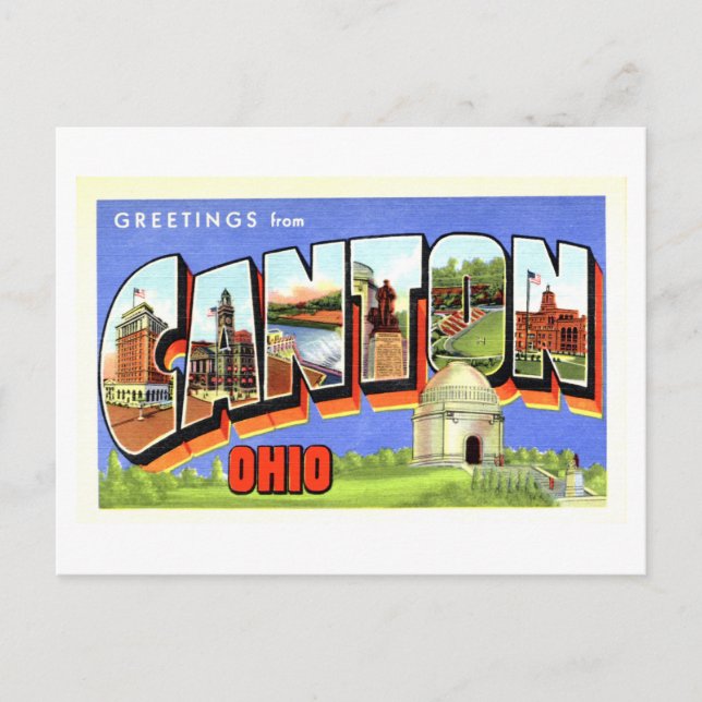 Carte Postale Salutations vintages de Canton, Ohio (Devant)
