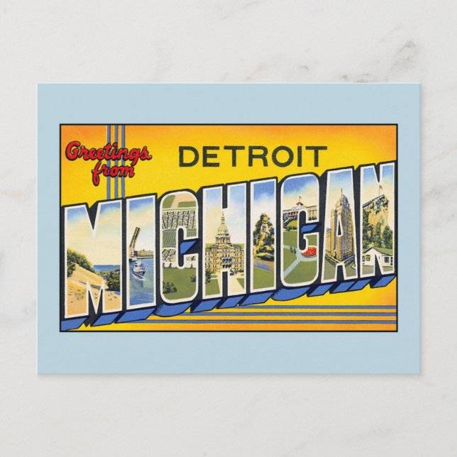 Carte Postale Salutations vintages de Detroit Michigan (Devant)