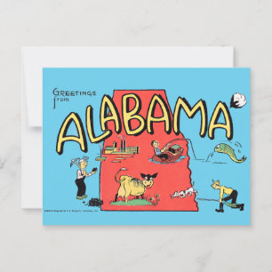 Carte Postale Salutations vintages de l'Alabama Cartographie Art
