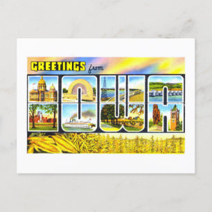 Carte Postale Salutations vintages de l'Iowa