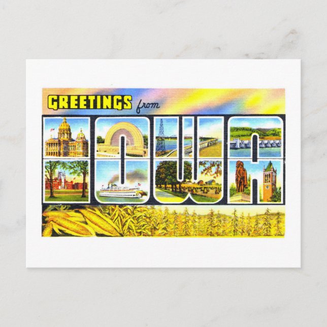 Carte Postale Salutations vintages de l'Iowa (Devant)