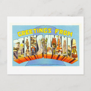 Carte Postale Salutations vintages de Pennsylvanie