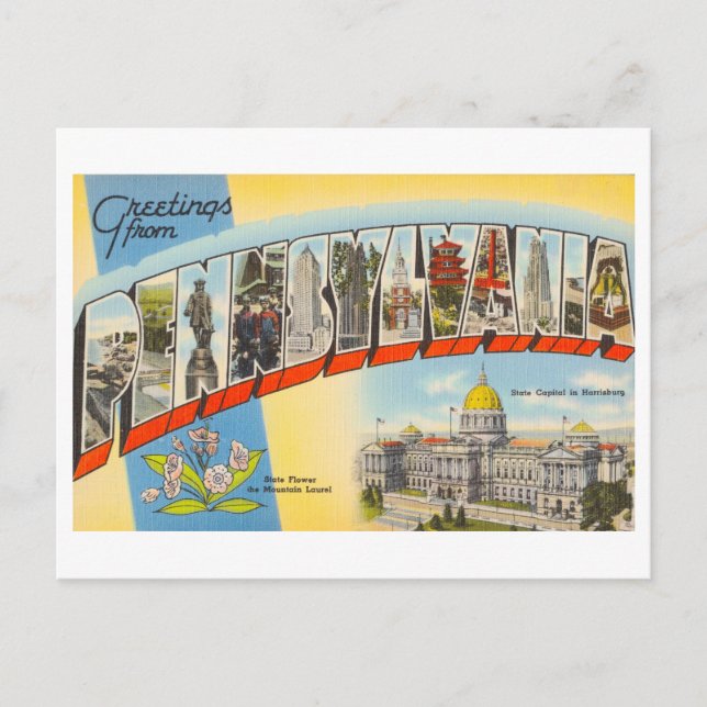 Carte Postale Salutations vintages de Pennsylvanie (Devant)
