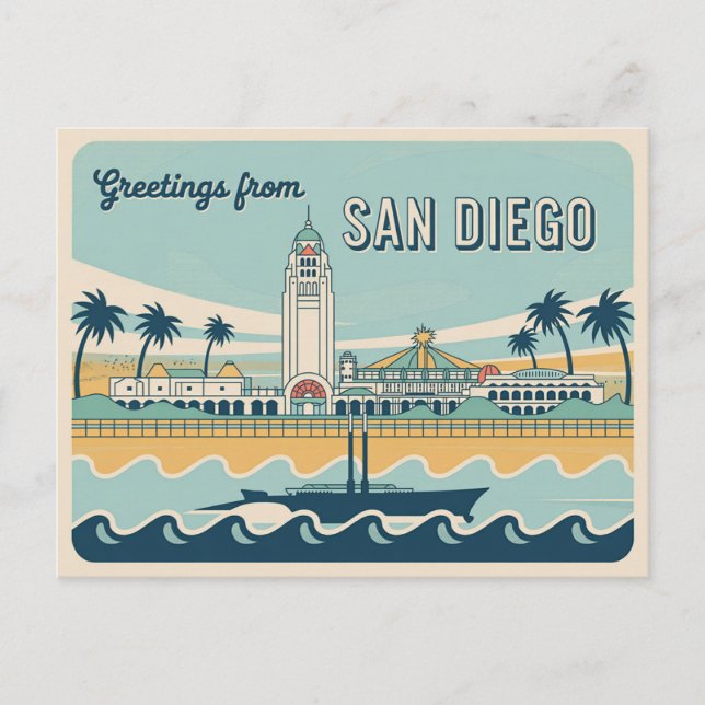 Carte Postale Salutations vintages de San Diego Classic Retro (Devant)