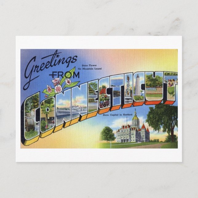 Carte Postale Salutations vintages du Connecticut (Devant)