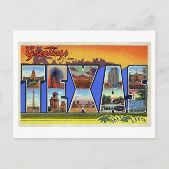 Carte Postale Salutations vintages du Texas (Devant)