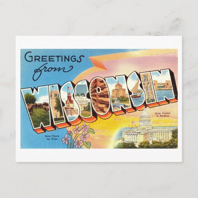 Carte Postale Salutations vintages du Wisconsin (Devant)