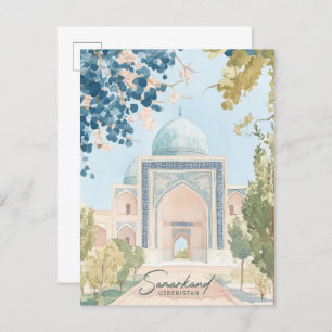 Carte Postale Samarkand Ouzbékistan Gouache Illustration Voyage