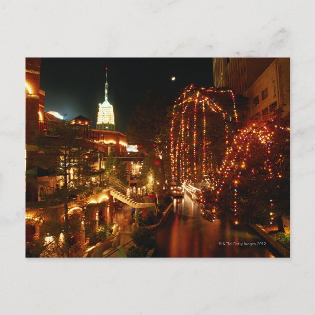 Carte Postale San Antonio Riverwalk à la nuit (Devant)